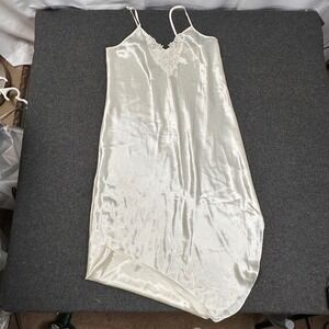 Inner Most Ivory Satin Lace Trim Chemise Nightgown High Low Hem Vintage Style